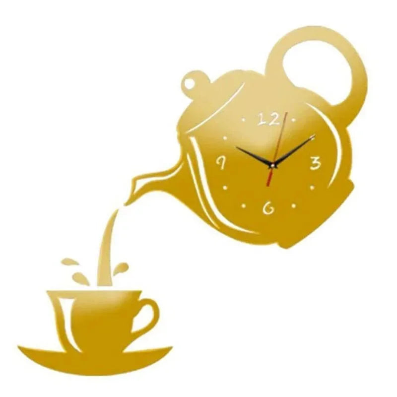 Horloge Murale 3D en Forme de Théière et Tasse à Café – Décoration Créative pour Bureau, Cuisine, Salon et Salle à Manger