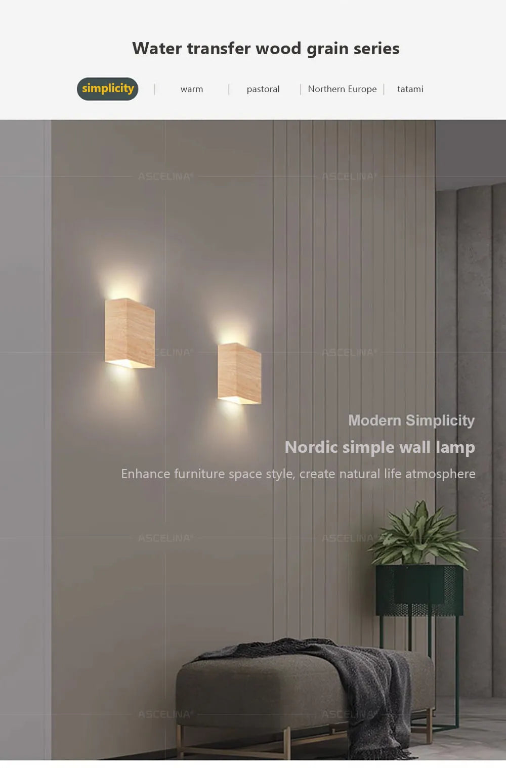 Applique Murale LED en Bois Nordique – Design Élégant pour Chambre, Salon et Escalier