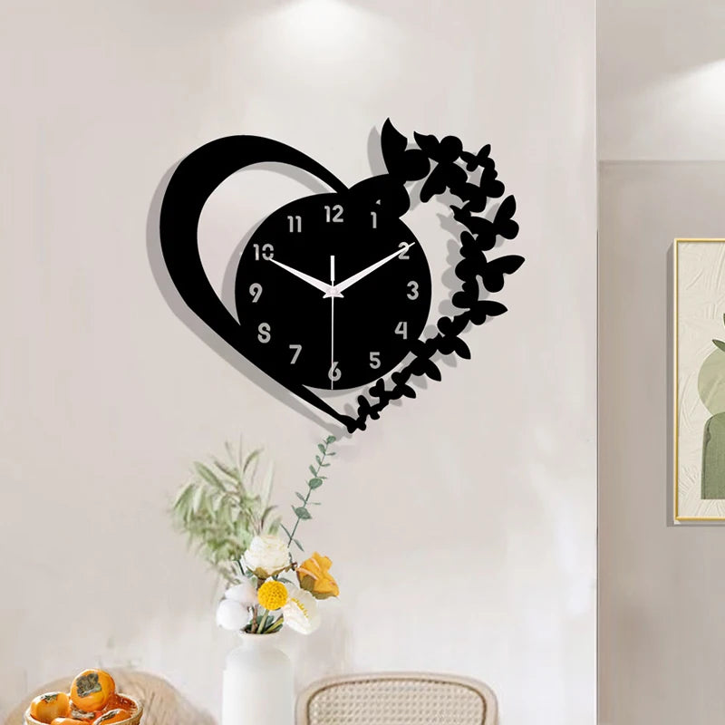 Horloge Silays en Acrylique en Forme de Cœur – Design Sans Cadre, Idéale pour Salon, Chambre, Cadeau de Fête des Mères et Nouvel An