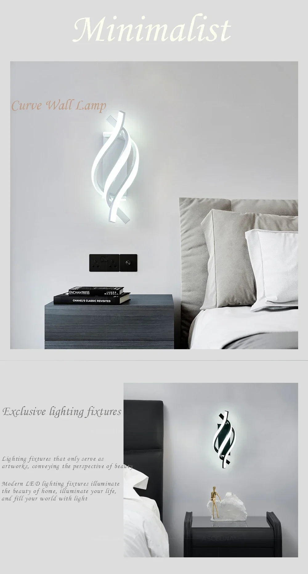 Applique Murale LED Moderne en Noir et Blanc – Éclairage Élégant pour Chambre, Salon, Couloir et Décoration Intérieure