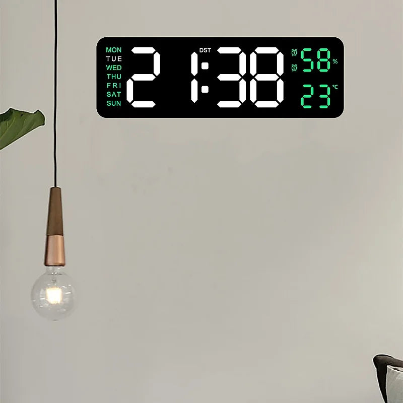 Grande horloge murale numérique DST, alarme LED électronique, variateur automatique, horloge de table, humidité de la semaine, USB, 62TEMP, 9 pouces, 12 H, 24H