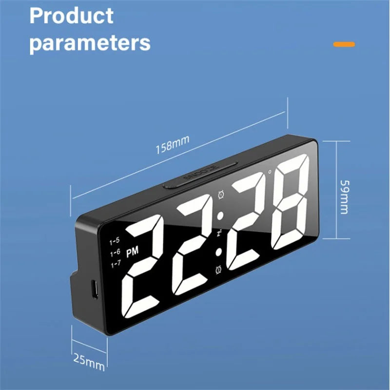 Horloge de Bureau LED avec Affichage de Température et Alarme Numérique – Luminosité Réglable, Format 12/24 Heures, Design Moderne