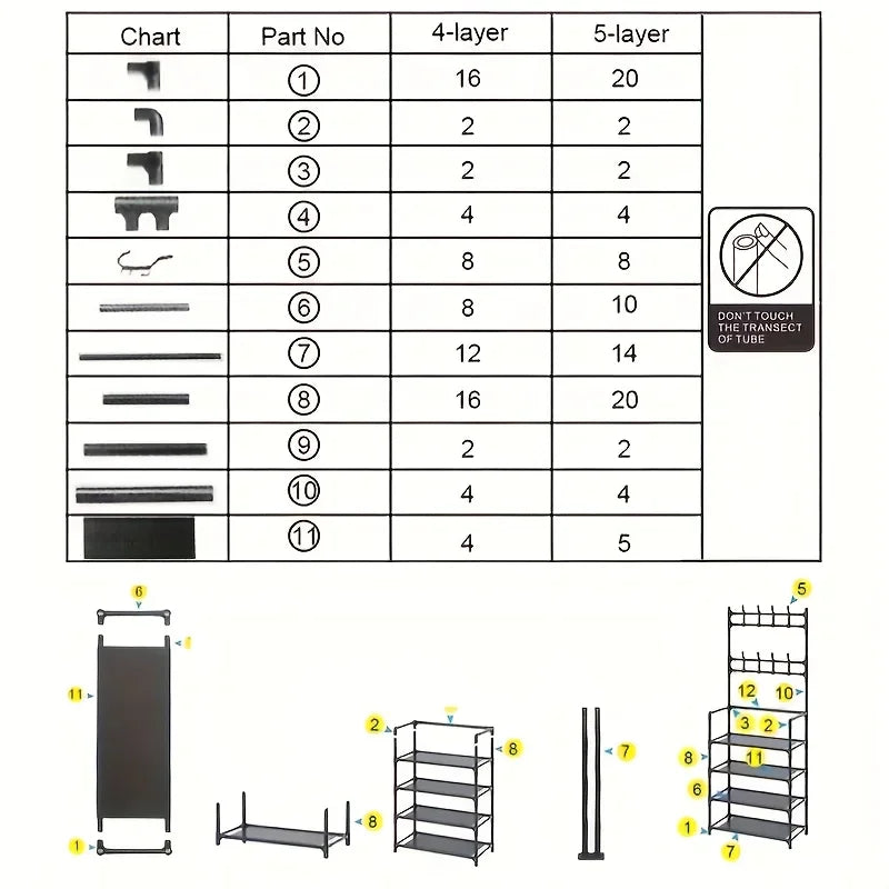 Cintre et Étagère à Chaussures en Acier T1, 4/5 Couches, 23 pouces, Noir et Blanc, Auto-assemblage, 1 Pièce