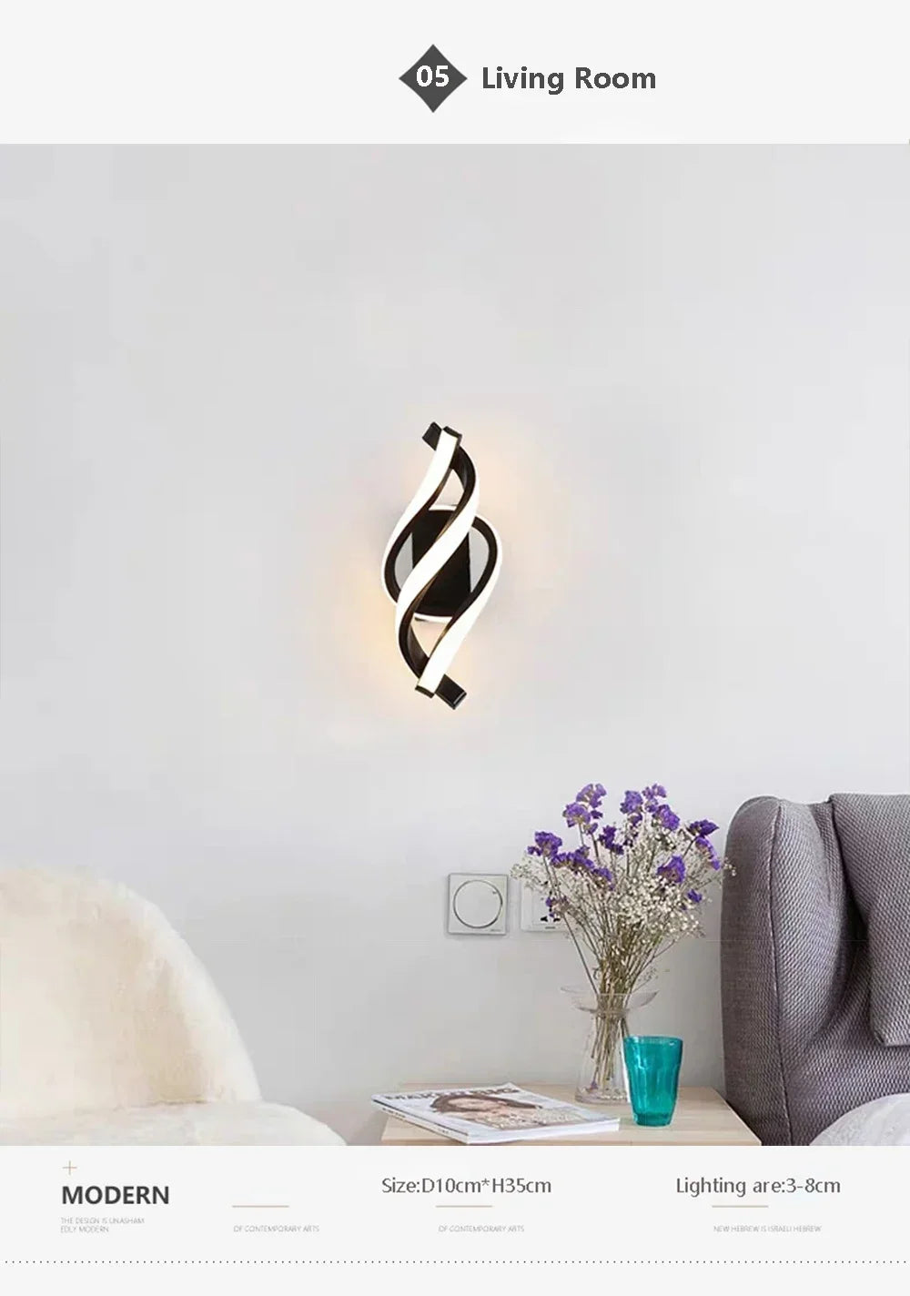 Applique Murale LED Moderne en Noir et Blanc – Éclairage Élégant pour Chambre, Salon, Couloir et Décoration Intérieure