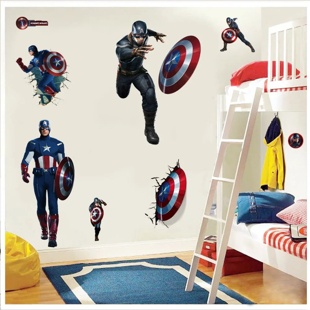 Autocollants Muraux Super-Héros Marvel – Spiderman, Captain America & Hulk pour Chambre d'Enfant