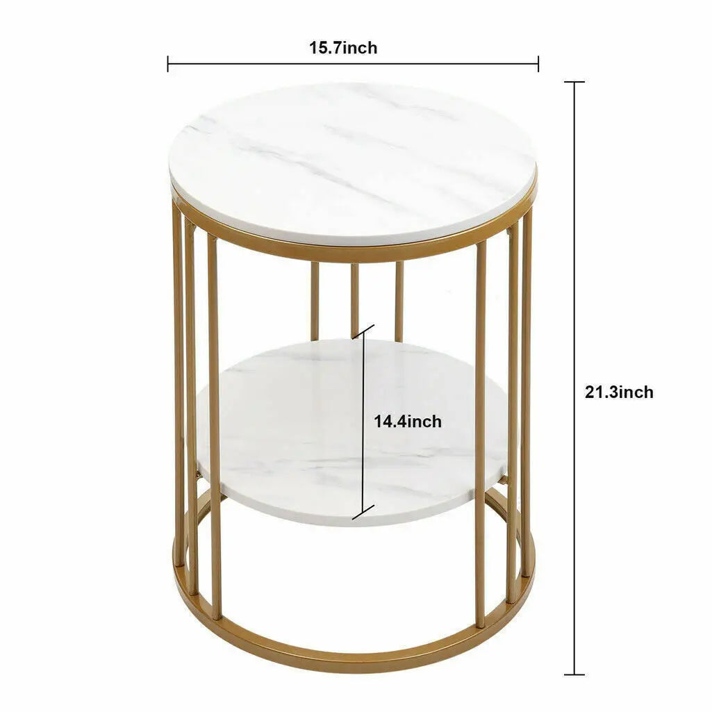 Table d'appoint ronde en marbre blanc, table basse, table de nuit, rangement pour bijoux, 2 niveaux