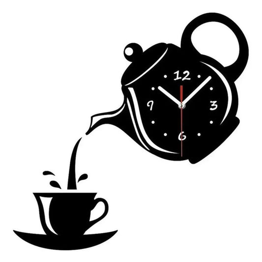 Horloge Murale 3D en Forme de Théière et Tasse à Café – Décoration Créative pour Bureau, Cuisine, Salon et Salle à Manger