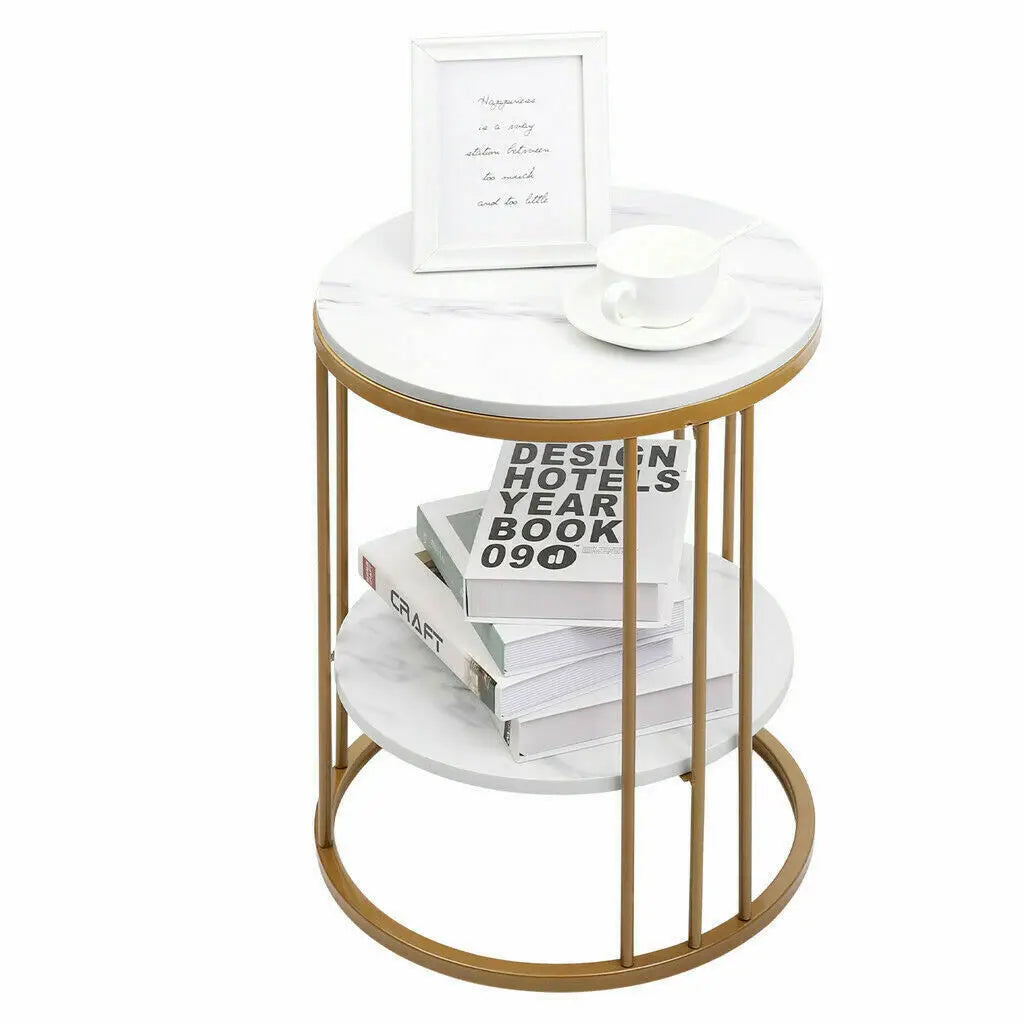 Table d'appoint ronde en marbre blanc, table basse, table de nuit, rangement pour bijoux, 2 niveaux