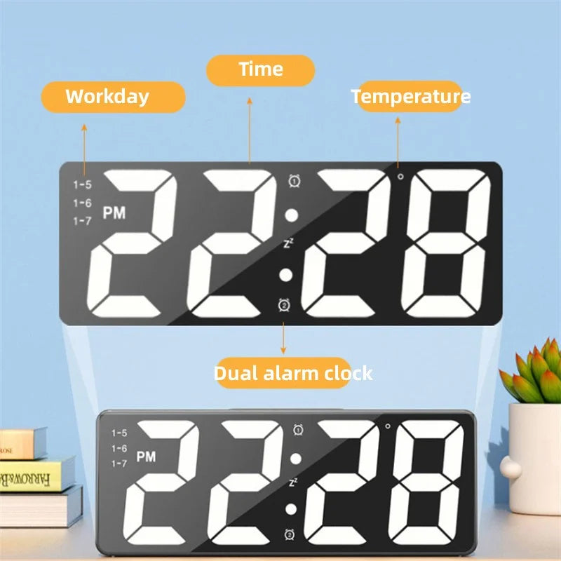 Horloge de Bureau LED avec Affichage de Température et Alarme Numérique – Luminosité Réglable, Format 12/24 Heures, Design Moderne