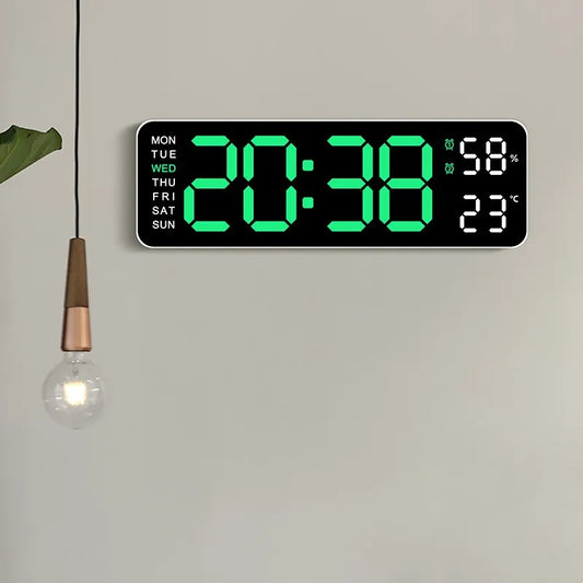 Grande horloge murale numérique DST, alarme LED électronique, variateur automatique, horloge de table, humidité de la semaine, USB, 62TEMP, 9 pouces, 12 H, 24H