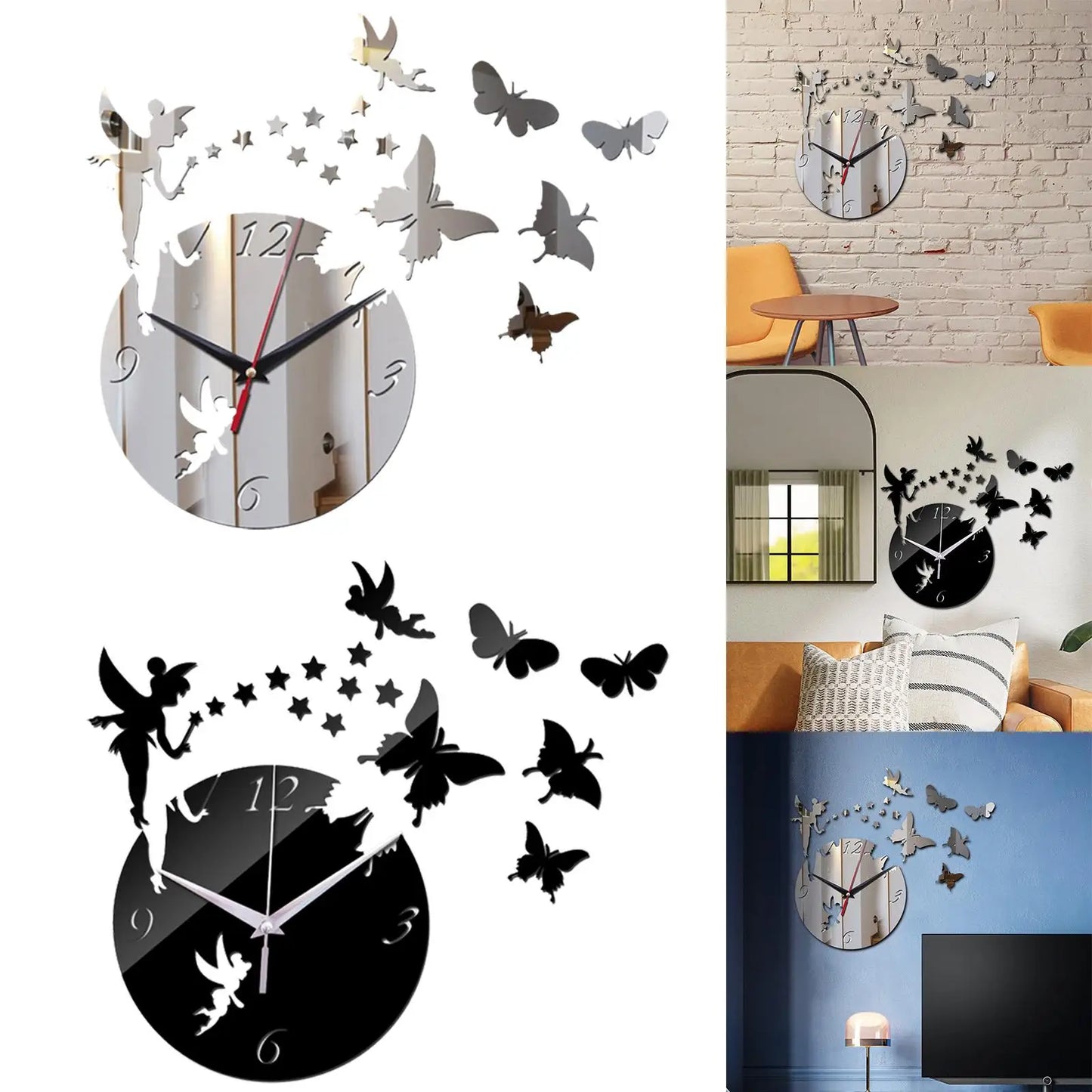 Horloge Murale Silencieuse avec Autocollants Papillon en Acrylique – Décoration Moderne pour Salon, Chambre et Bureau