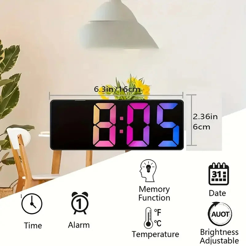 Horloge de Bureau LED avec Affichage de Température et Alarme Numérique – Luminosité Réglable, Format 12/24 Heures, Design Moderne