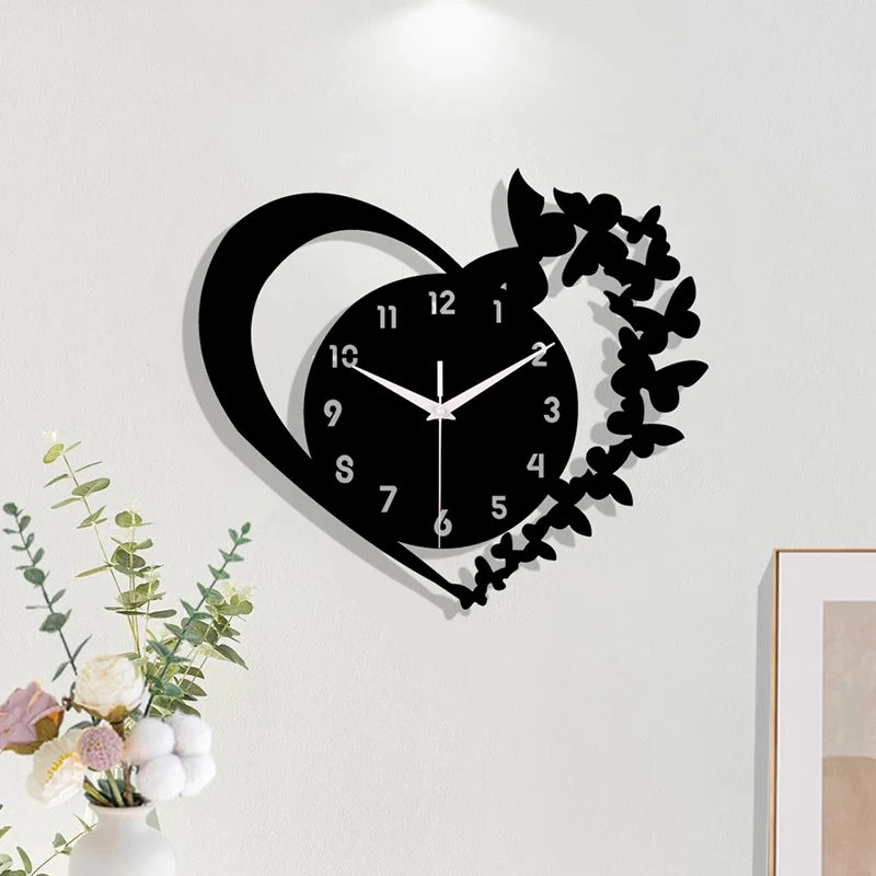 Horloge Silays en Acrylique en Forme de Cœur – Design Sans Cadre, Idéale pour Salon, Chambre, Cadeau de Fête des Mères et Nouvel An