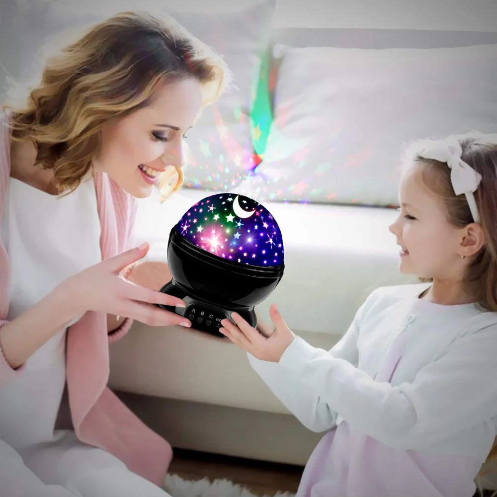 Veilleuse LED Rotative Étoiles et Lune, Cadeau Magique pour Enfants