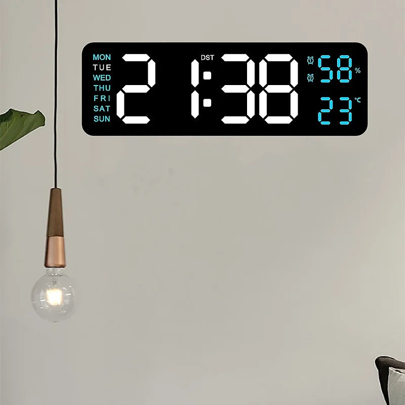 Grande horloge murale numérique DST, alarme LED électronique, variateur automatique, horloge de table, humidité de la semaine, USB, 62TEMP, 9 pouces, 12 H, 24H