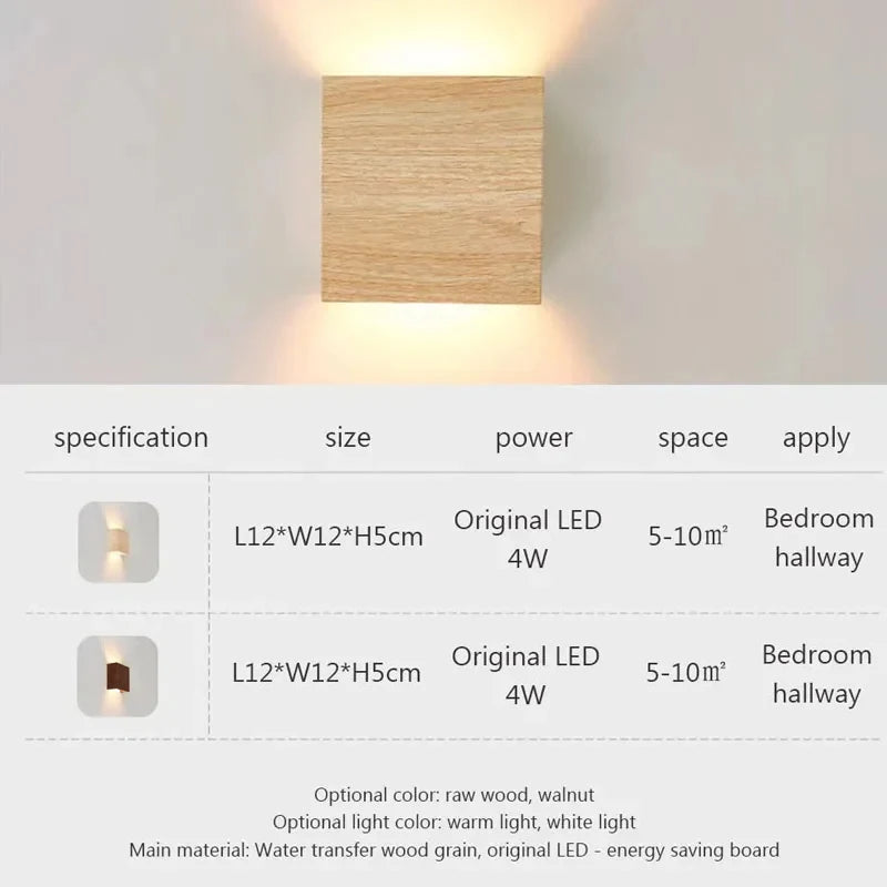 Applique Murale LED en Bois Nordique – Design Élégant pour Chambre, Salon et Escalier