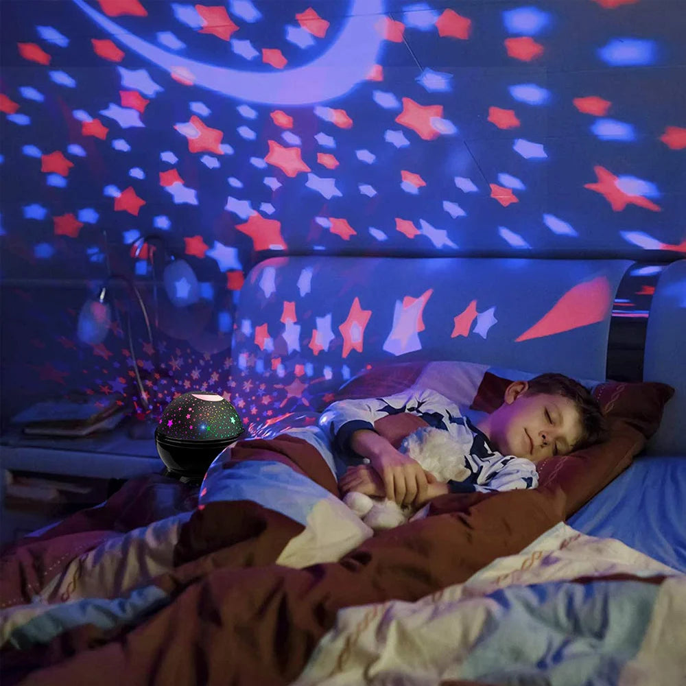 Veilleuse LED Rotative Étoiles et Lune, Cadeau Magique pour Enfants