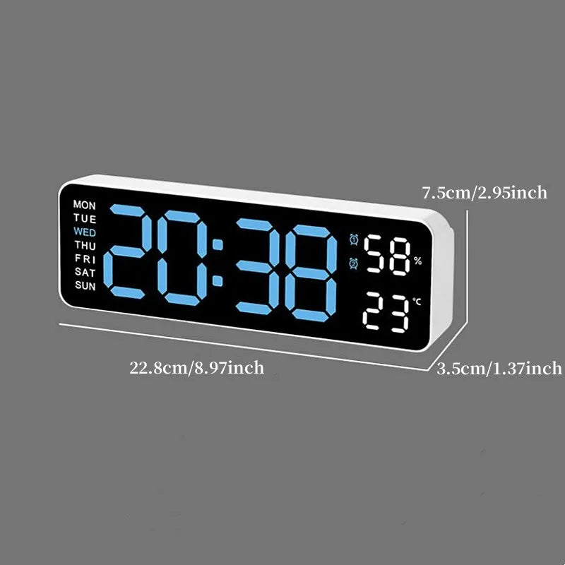 Grande horloge murale numérique DST, alarme LED électronique, variateur automatique, horloge de table, humidité de la semaine, USB, 62TEMP, 9 pouces, 12 H, 24H