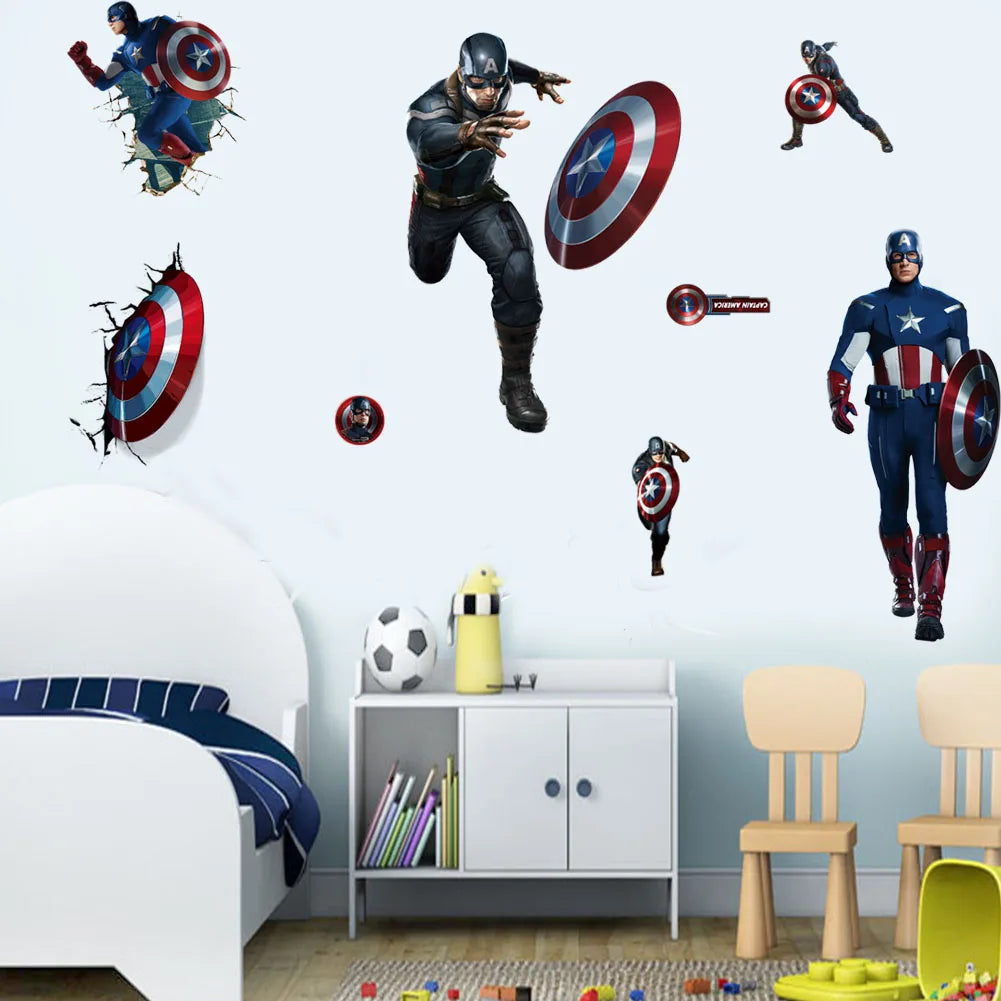 Autocollants Muraux Super-Héros Marvel – Spiderman, Captain America & Hulk pour Chambre d'Enfant