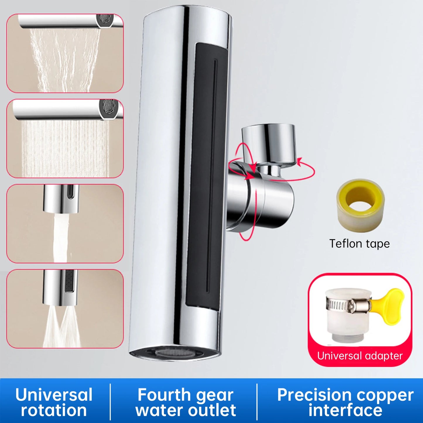 Robinet de Cuisine/Baignoire Multifonction avec Tête à Cascade, Anti-Éclaboussures et Rotation 360